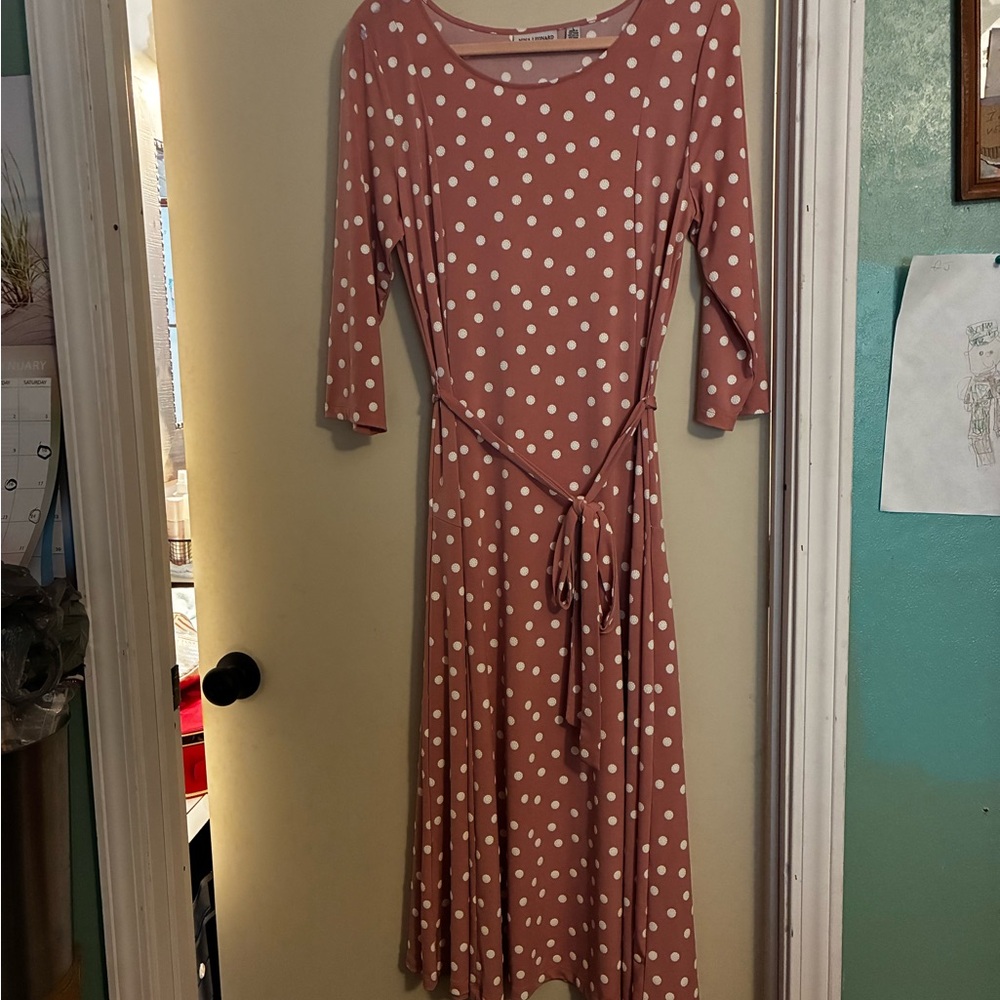 Nina Leonard Blush Polka Dot Midi Sylvia Dress ( Dusty Rose) - Picture 9 of 10